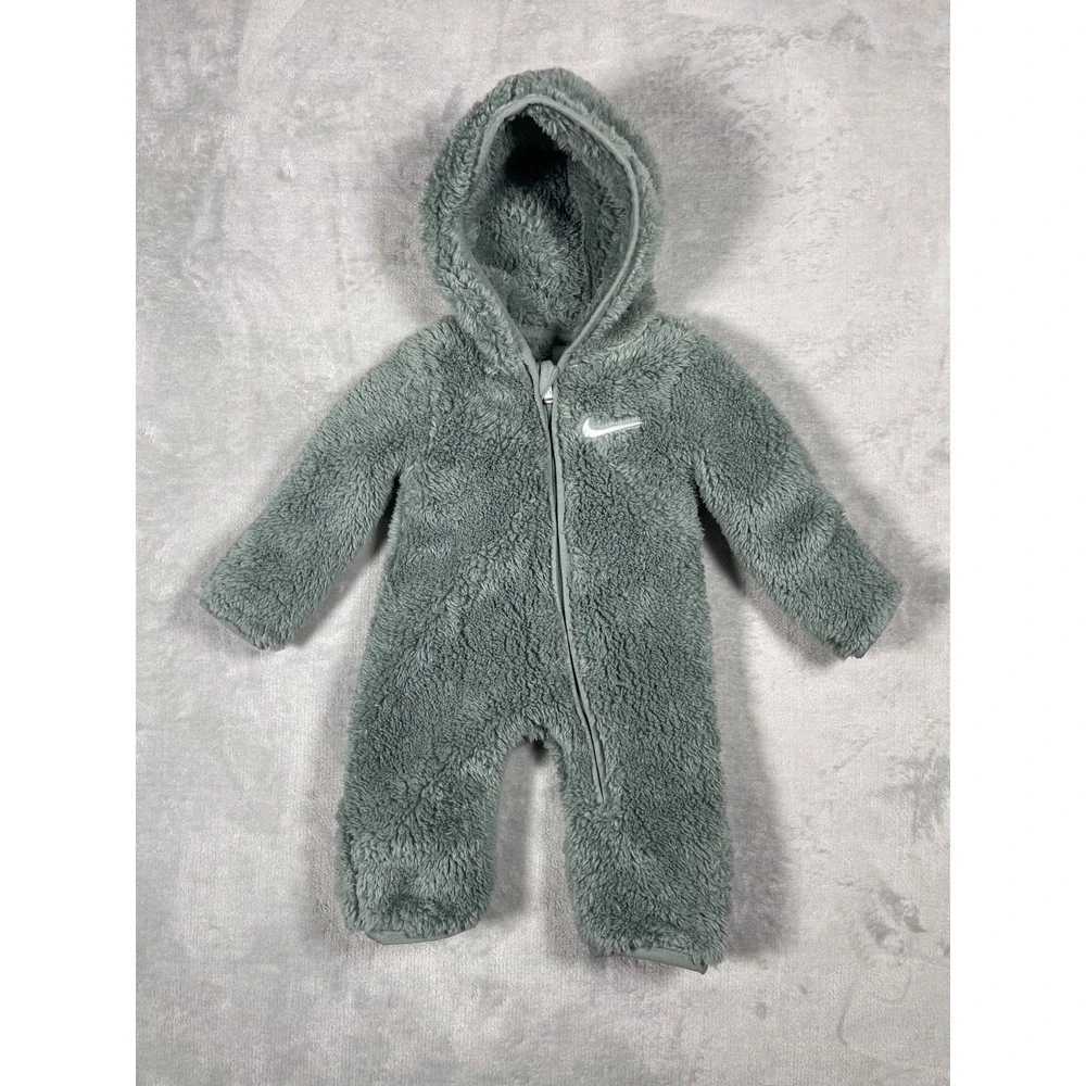 Nike Baby Sherpa Bunting Suit Newborn Green Hooded Fleece One Piece Zip